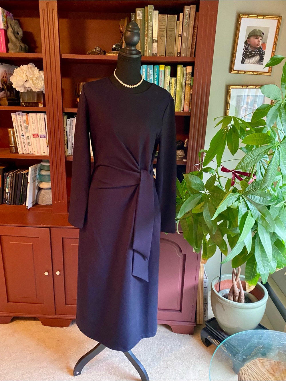 Nordstrom Navy Long-Sleeve Tie-Waist Midi Dress NWT